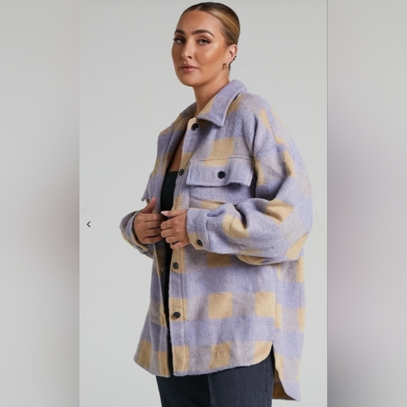 Jackets & Blazers - Love + Harmony Plaid Button-Up Shacket Medium Oversized PTP 23